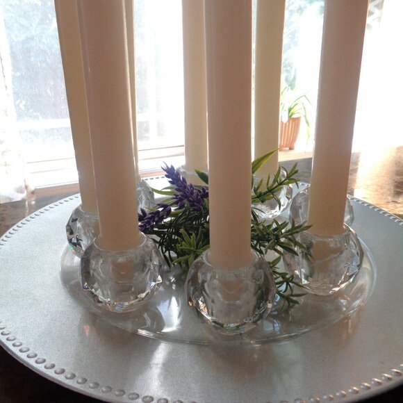 8 Small Glass Candle Holders Round for Taper Candlestick Holders Elegant - Picture 1 of 12